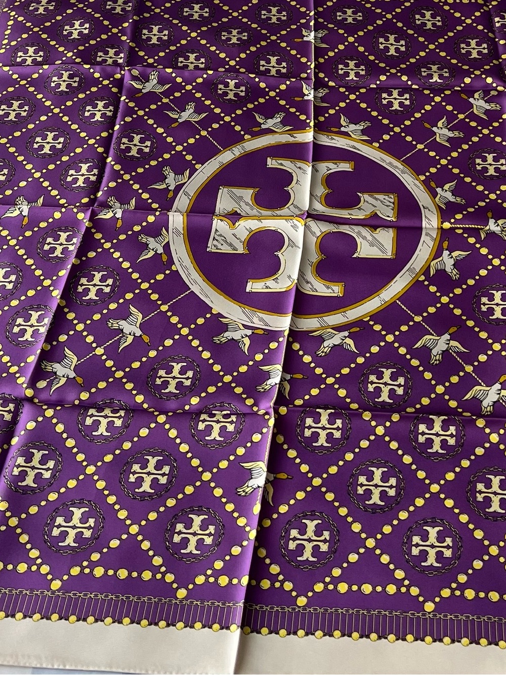 Tory Burch T Monogram Pearls And Ducks Silk Square